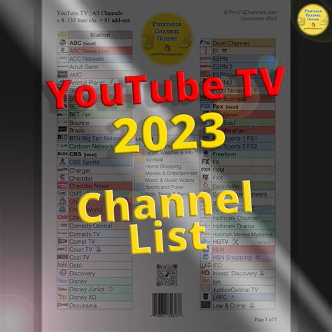 Youtube Tv Channel List Printable Yttv Lineup Free Pdf 2023