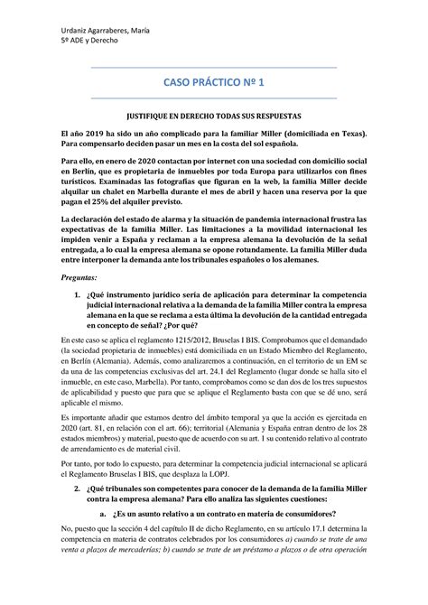 Casos APUNTES DIP 5º ADE y Derecho CASO PRÁCTICO Nº 1 JUSTIFIQUE EN