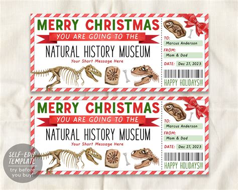 Natural History Museum Ticket Editable Template, Surprise Museum Membe ...