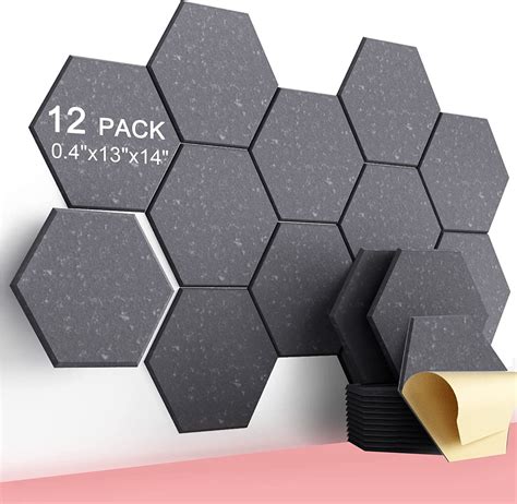 BUBOS 12 Pack Hexagon Acoustic Panels Soundproof Wall Panels 14 X 13 X