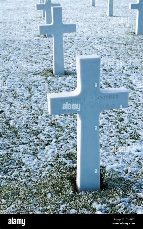 The American War Memorial Cemetery At Madingley Cambridge UK In Snow In