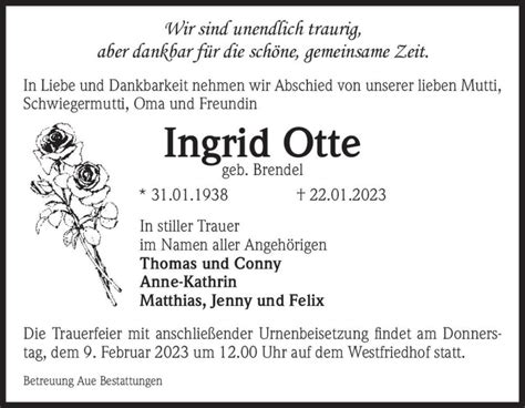 Traueranzeigen Von Ingrid Otte Geb Brendel Abschied Nehmen De