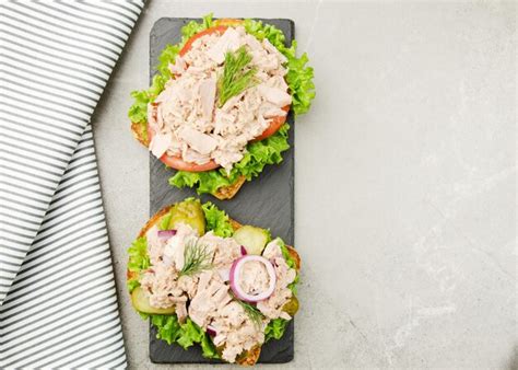 Premium Photo Flat Lay View At Tuna Sandwiches With Lettuce Tomatoes