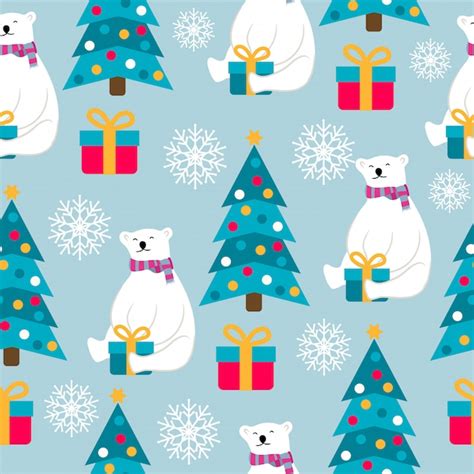 Premium Vector Christmas Seamless Pattern With Polar Bears