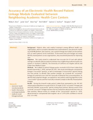 Fillable Online Accuracy Of An Electronic Health Record Patient Linkage