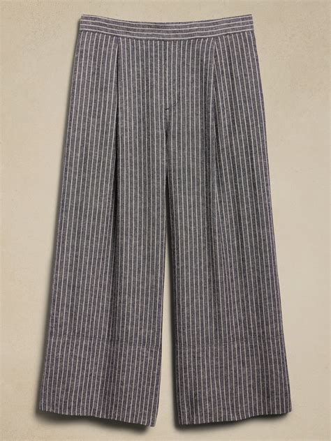 Linen Blend Pull On Wide Leg Cropped Pant Banana Republic Factory