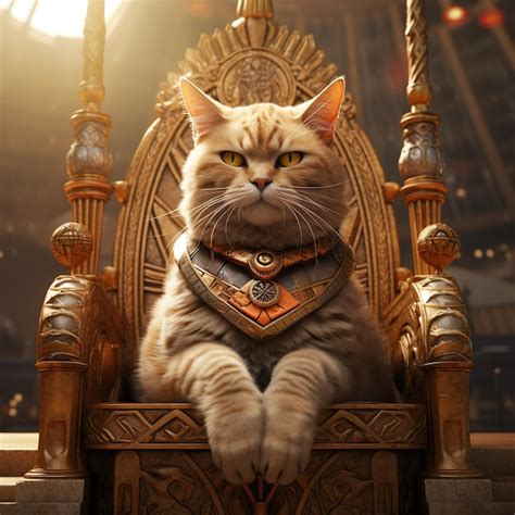 Premium Ai Image A Cat Sitting On A Throne Wearing A Gold Necklace