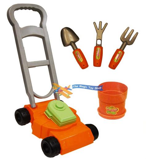 Kids 6 Piece Lawn Mower Gardening Tools Garden Play Set Toddler Toy ...