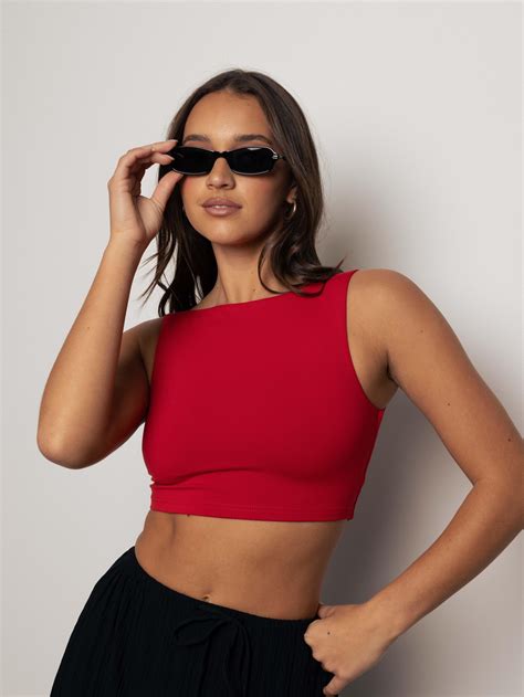 Shop Ava And Ever Basic Super Soft Backless Crop Top In Red Fast