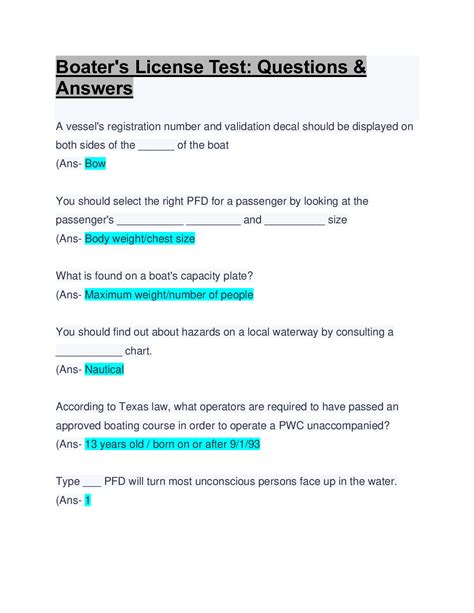 Boater's License Test: Questions & Answers: Updated A+ Score Guide