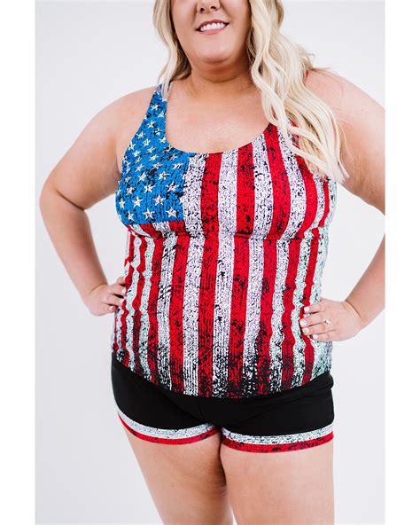 Womens Plus Size American Flag Tankini Swimsuit Tankinis Multicolor