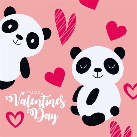 Tarjeta De Feliz Dia De San Valentin Con Pareja Panda Vector En