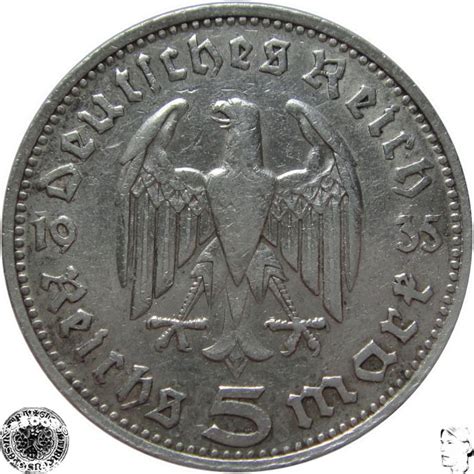 LaZooRo Nemčija 5 Mark 1935 D VF Hindenburg Srebro