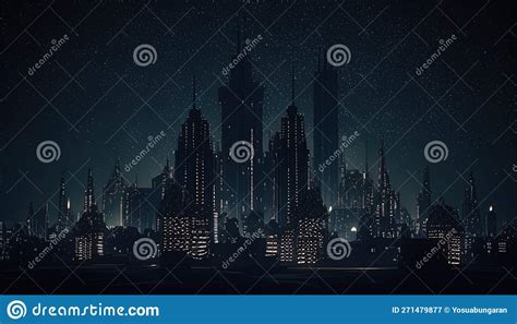 City Skyline at Night Digital Art Illustration, Generative AI Stock ...