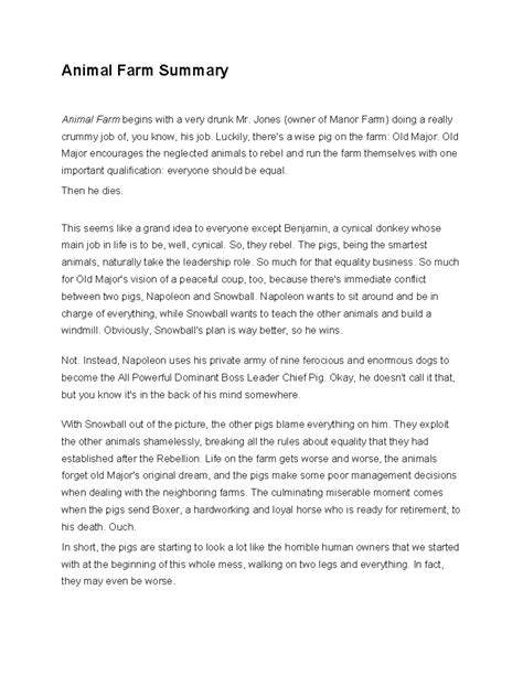 Animal Farm Summary - Animal Farm Summary Animal Farm begins with a