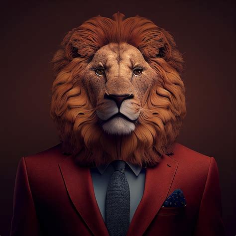 Premium Ai Image A Lion Wearing A Red Suit And A Blue Shirt