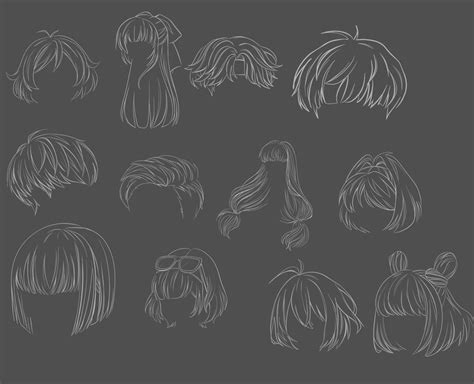 Hair Stamps Procreate Brushes Chibi Hair Brushes Straight Etsy