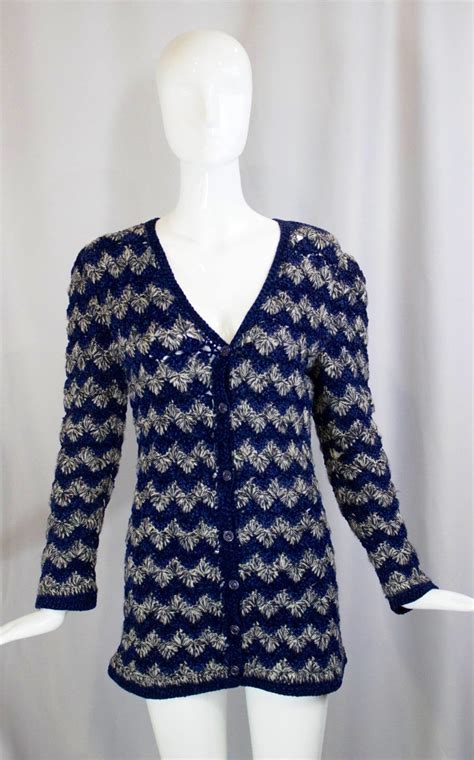 70s Ysl Sweater Vintage 1970s Yves Saint Laurent Cardigan Blue White