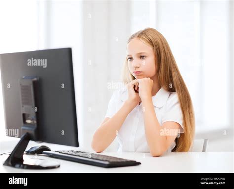 student girl with computer at school Stock Photo - Alamy