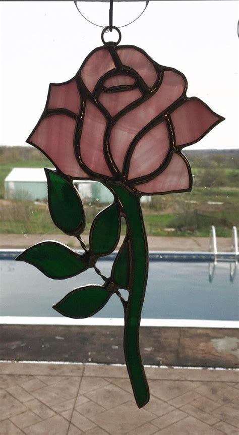 Handmade Stained Glass PINK Rose Suncatcher Etsy Canada Custom