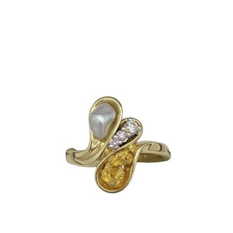 Argyle Pink Diamond Ring With Broome Keshi Pearl Natural Gold Nuggets