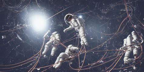 Astronaut Entangled By A Lot Of Cables Connected To A Stable