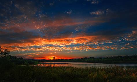 wallpaper sunset, river, landscape, shore, reed HD : Widescreen : High ...