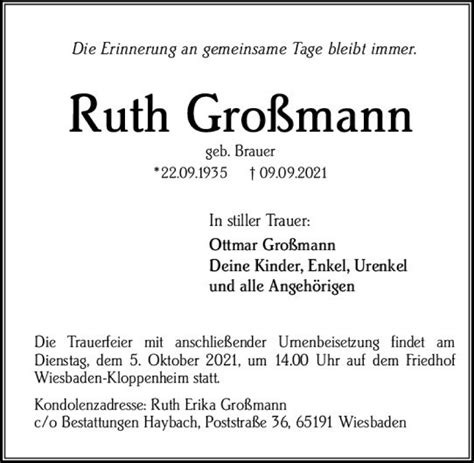 Traueranzeigen von Ruth Großmann vrm trauer de