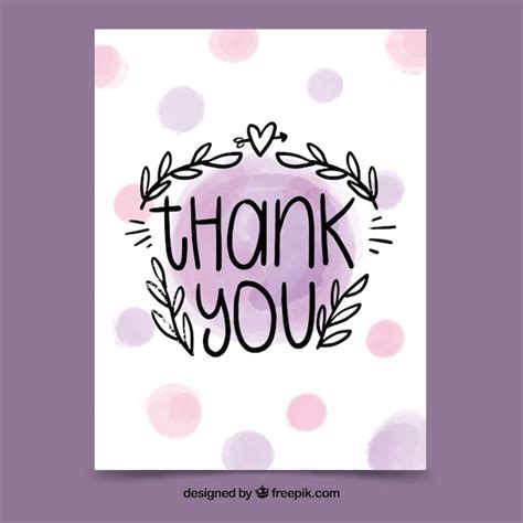 Free Vector Thank You Card With Lettering In Watercolor Stain