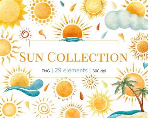 Sun Clipart Summer Clipart Warm Sun Png Clipart Hand Drawn Watercolor