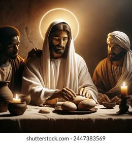 Jesus Breaking Bread Two Disciples Ai Generated Image