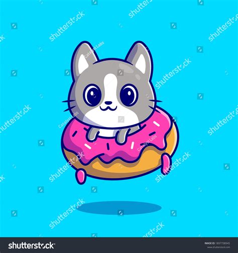 Cute Cat Doughnut Cartoon Vector Icon Stock Vector (Royalty Free ...