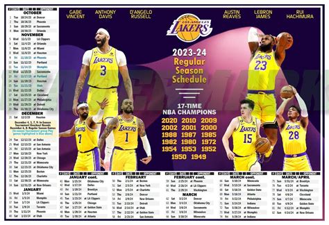 LOS ANGELES LAKERS 2023 2024 PICTORIAL BASKETBALL SCHEDULE POSTER EBay