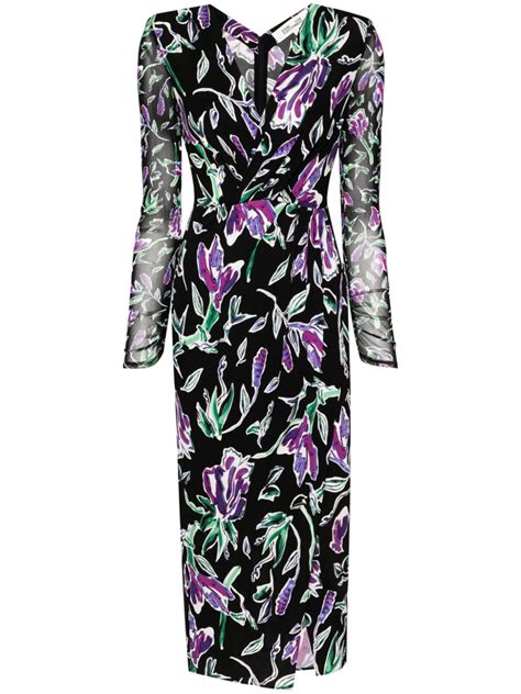 Dvf Diane Von Furstenberg Floral Print Midi Dress Black Farfetch