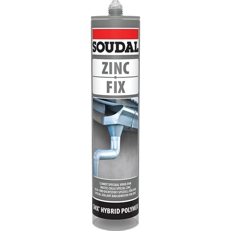 Mastic colle polymère ZINC FIX pour collage zinc zinc 290 mL SOUDAL