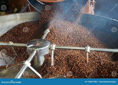 Smoking Coffee Beans Roasting In Machine Stock Photo Image Of Roast