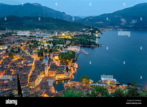 Riva Del Garda Town And Garda Lake By Night Hi Res Stock Photography