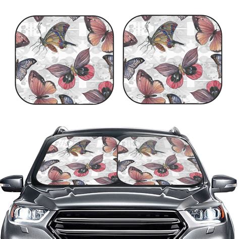 Bingfone Vintage Butterflies Print 2 Piece Sun Shade Front Windshield