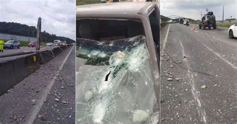 VÍDEO Carreta bate em poste e lança chuva de pedras em carros na BR