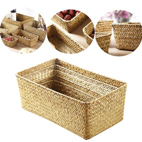 Large Seagrass Storage Baskets With Iron Frame Woven Wicker Laundry