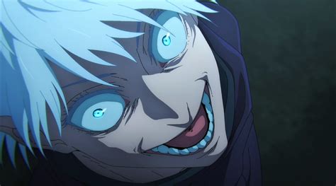 White Hair Smiling Scary Face Blue Eyes Satoru Gojo Jujutsu Kaisen