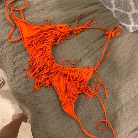 L Space Swim Lspace Orange Fringe Bikini Top Large Poshmark