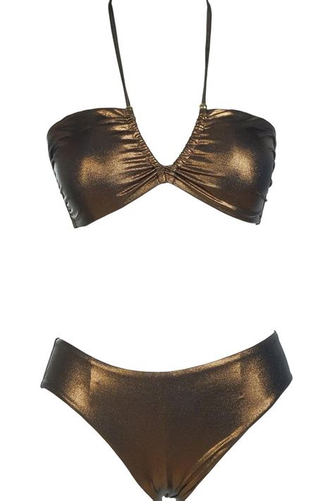 Brown Tunnel Metallic Bikini Set Endeep ElbiseBul