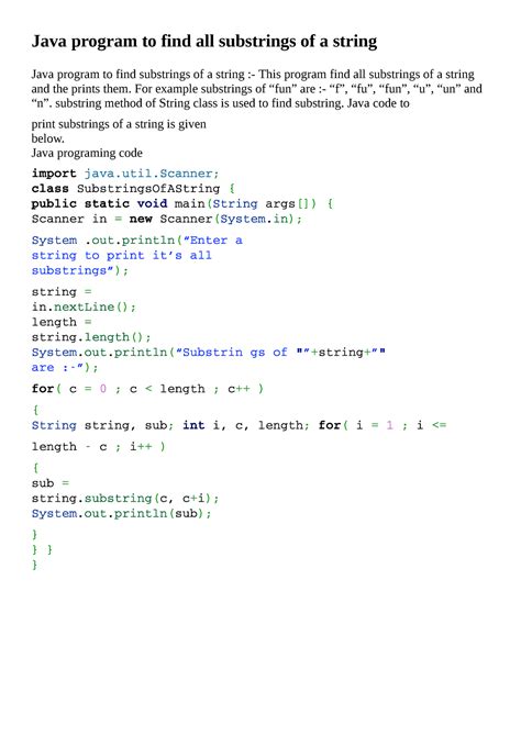 Java Programs With Output Java Program To Find All Substrings Of A