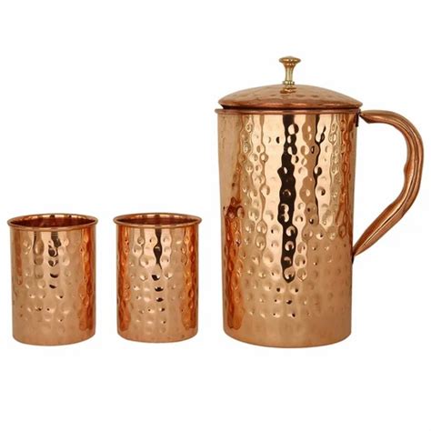 Capacity Ml Copper Hammered Water Jug With Two Glass Set At Rs