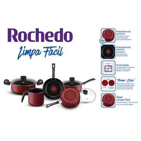 Conjunto de Panelas Rochedo Limpa Fácil Vermelho 5 Peças Rochedo