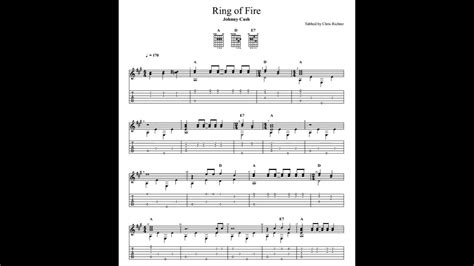 Johnny Cash Ring Of Fire With Tablaturesheet Music For Solo