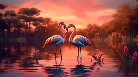 A K Ultra Hd Wallpaper Of Two Flamingos Snuggling Against Each Other