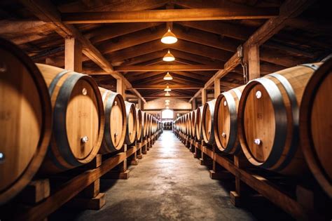 Premium AI Image Wine And Cognac Barrels In Winery Cellar Wooden Wine