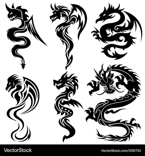 Set of the chinese dragons tribal tattoo Vector Image